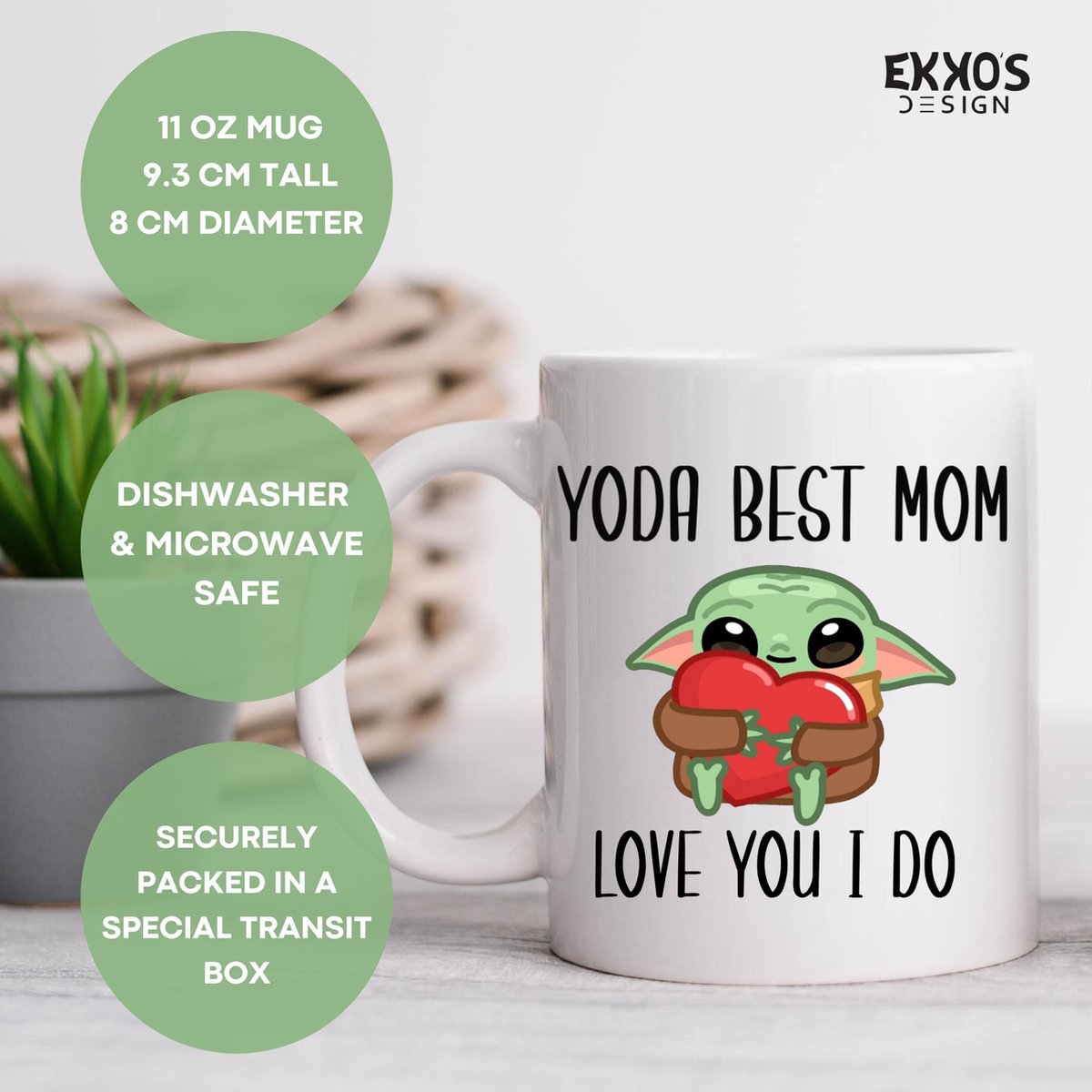 Yoda Best Mom Mug for Star Wars Fans | Baby Yoda Mandalorian Gift for Mother's Day | Unique Valentine's Day Gift | Coffee and Tea Cup for Women