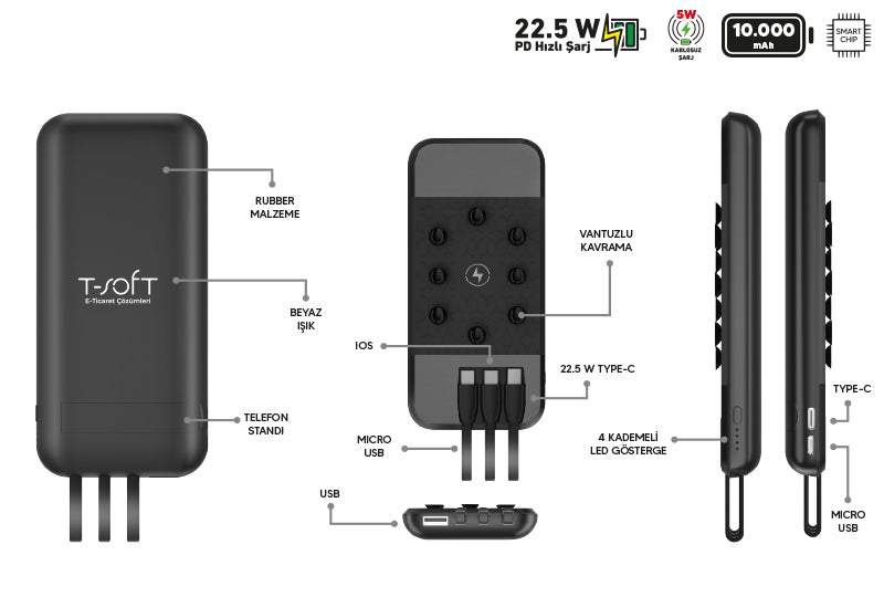 Stay Charged and Hands-Free: 10,000mAh Power Bank with 22.5W Fast Charging, Phone Stand, and Secure Suction Grip