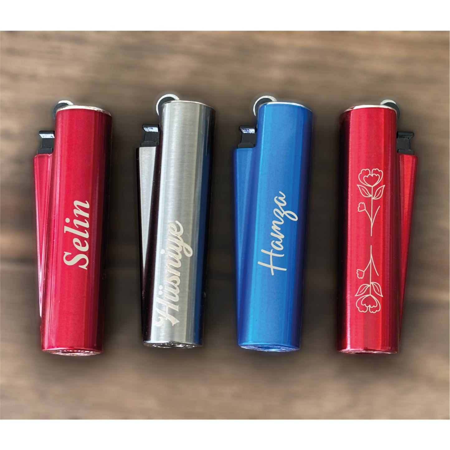 Personalized Metal Clipper Flint Lighter – Custom Engraved with Logo & Text – Custom Design – Personalized Gift – Blue, Red, Gray -Model 55010