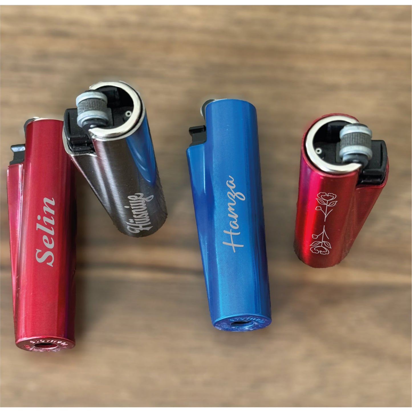 Personalized Metal Clipper Flint Lighter – Custom Engraved with Logo & Text – Custom Design – Personalized Gift – Blue, Red, Gray -Model 55010