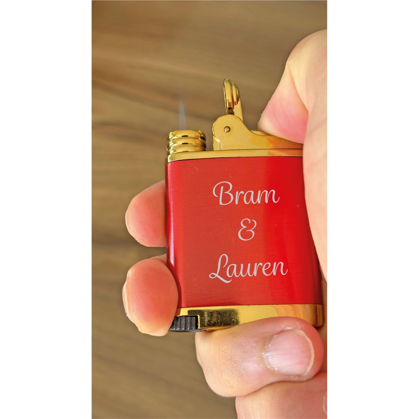 Personalized Red Metal Butane Lighter – Custom Engraved with Logo & Text – Windproof, Refillable – Custom Design – Personalized Gift – Model 55260