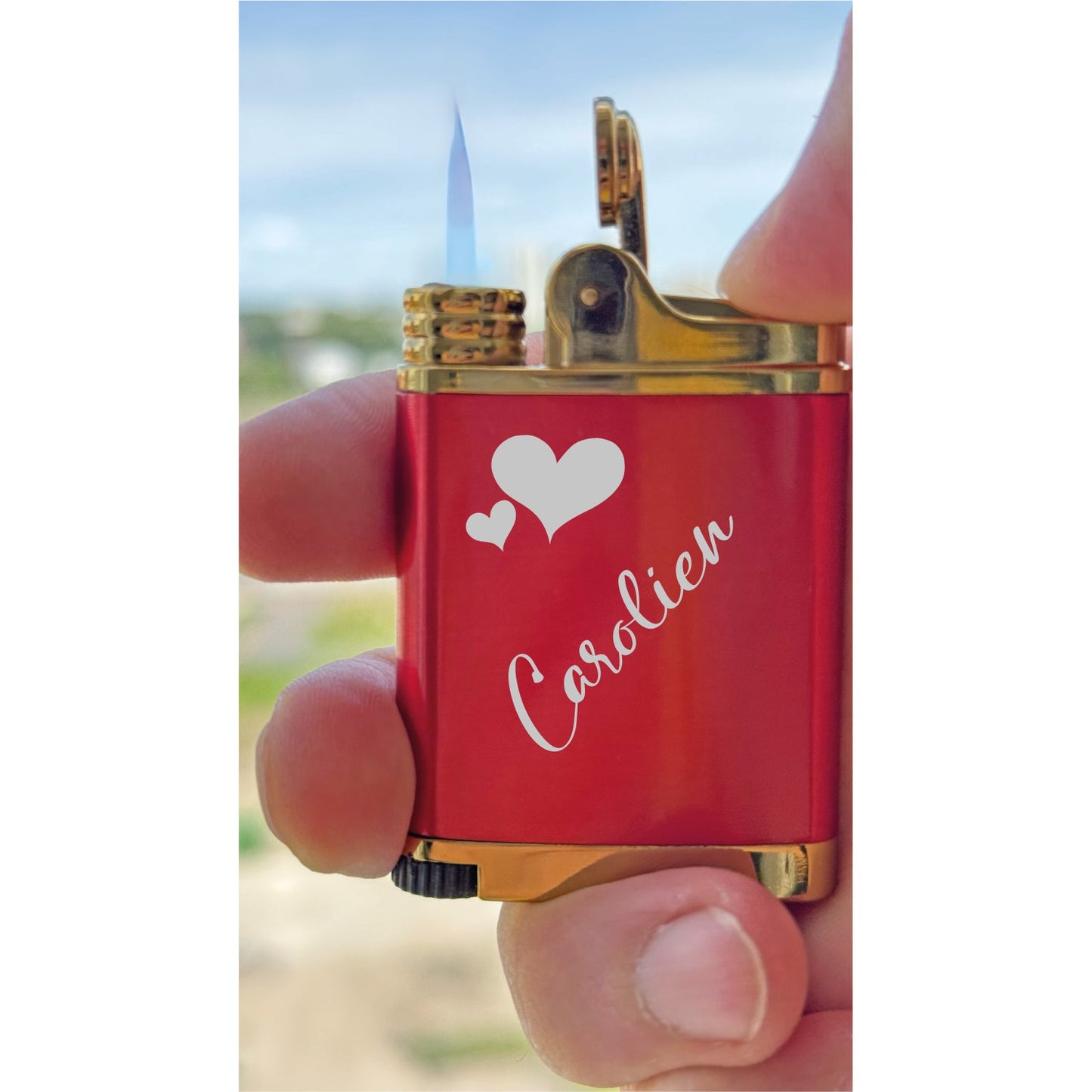 Personalized Red Metal Butane Lighter – Custom Engraved with Logo & Text – Windproof, Refillable – Custom Design – Personalized Gift – Model 55260