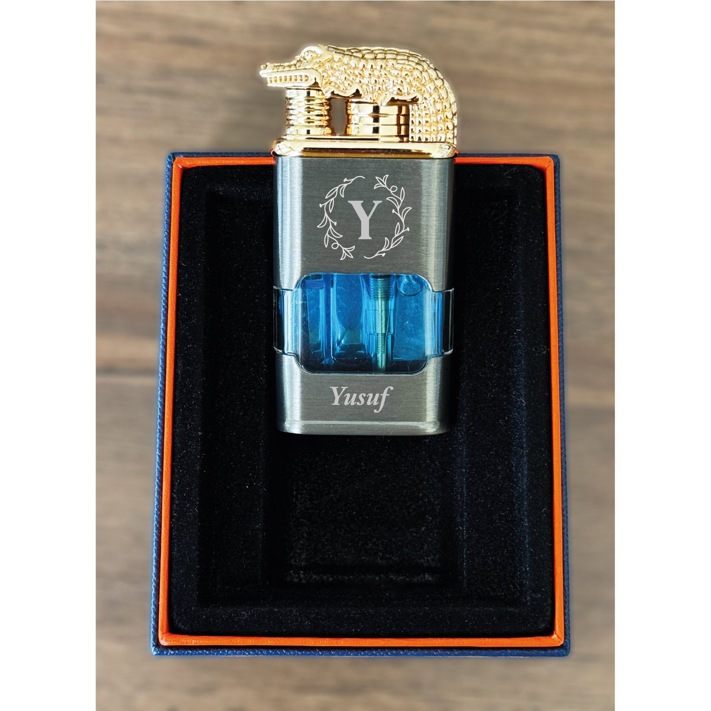 Custom Engraved Dual Flame Jet Gas Lighter with Vintage Watch Bezel – Windproof, Refillable, Personalized Gift – Durable Quartz Dial (Model 55310)