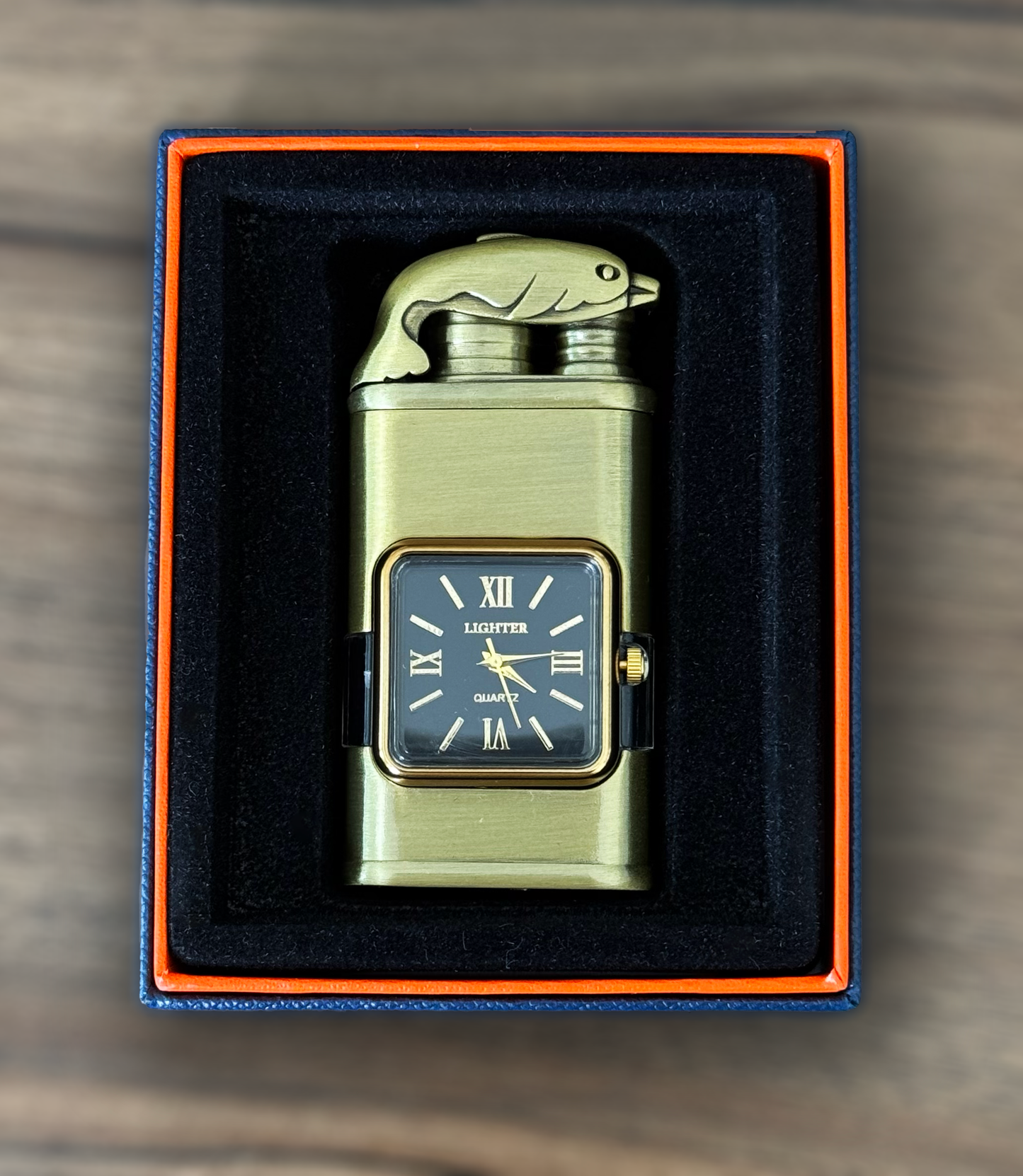 Custom Engraved Metal Butane Lighter - Windproof Dual Flame Torch, Vintage Design, Personalized Gift with Logo & Text, Durable Quartz Dial Watch