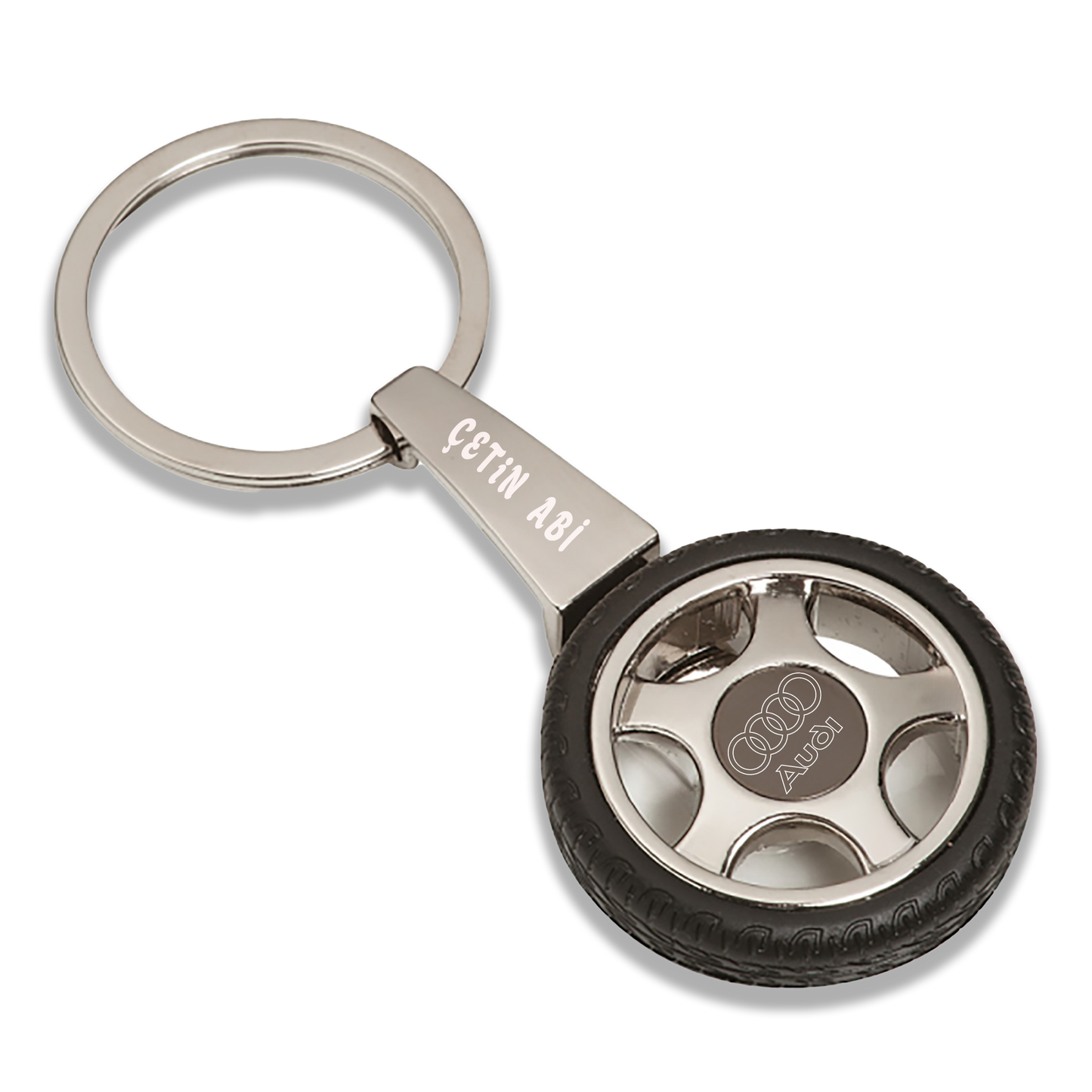 Personalized Car Wheel Keychain - Custom Name and Car Audi Logo