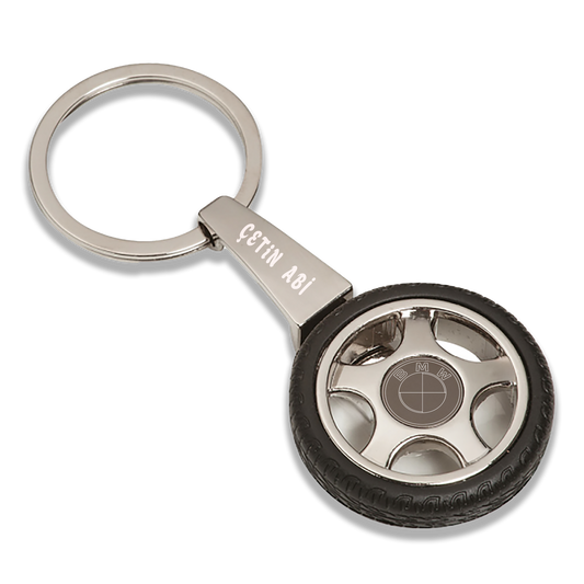 Personalized Car Wheel Keychain - Custom Name and Car Bmw Logo