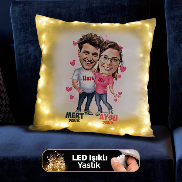 "Happy Lovers" Personalized Caricature LED Pillow