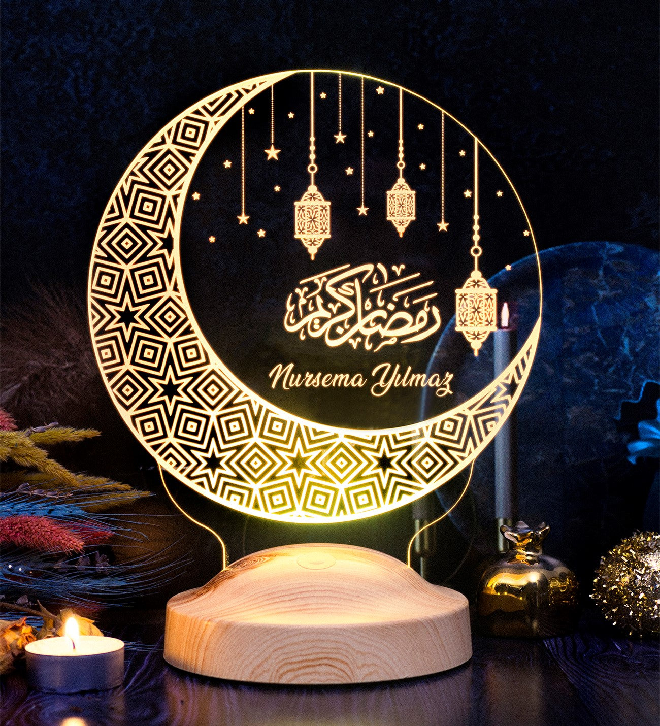 Ramadan Gift - Personalized Crescent & Lantern LED Lamp