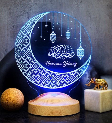 Ramadan Gift - Personalized Crescent & Lantern LED Lamp