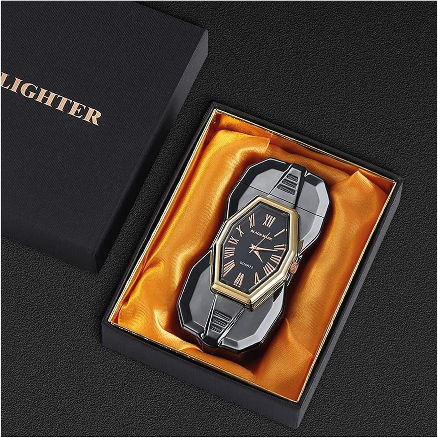 Personalized Watch and Butane Lighter - Custom Engraved Lighter with Logo and Text - Unique Design - Blue, Gold, Black, Gray, Mixed