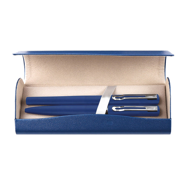 DarkBlue Pennenset - Writing Set - Ballpoint Pen - Rollerball Pen - Laser Engraved Pens - With Pen Case - Gift Pen Set - Navy Blue Ink - 40609