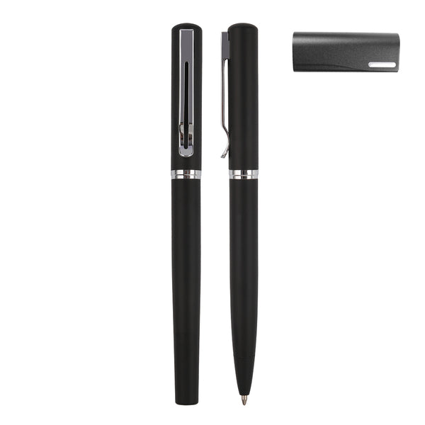 Black Pennenset - Writing Set - Ballpoint Pen - Rollerball Pen - Laser Engraved Pens - With Pen Case - Gift Pen Set - Navy Blue Ink - 40609